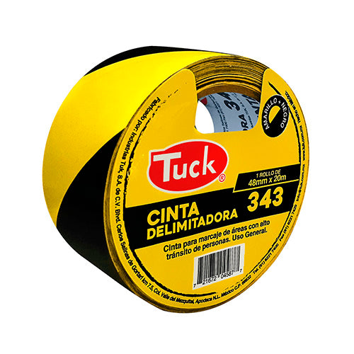 CINTA DELIMITADORA DE AREAS TUK 343-2X20 COLOR AMARILLO CON NEGRO DE 48 MM X 20 M