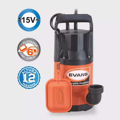 MOTOBOMBA SUMERGIBLE CON MOTOR MONOFASICO EVANS SLA1.5ME050 DE 1/2HP