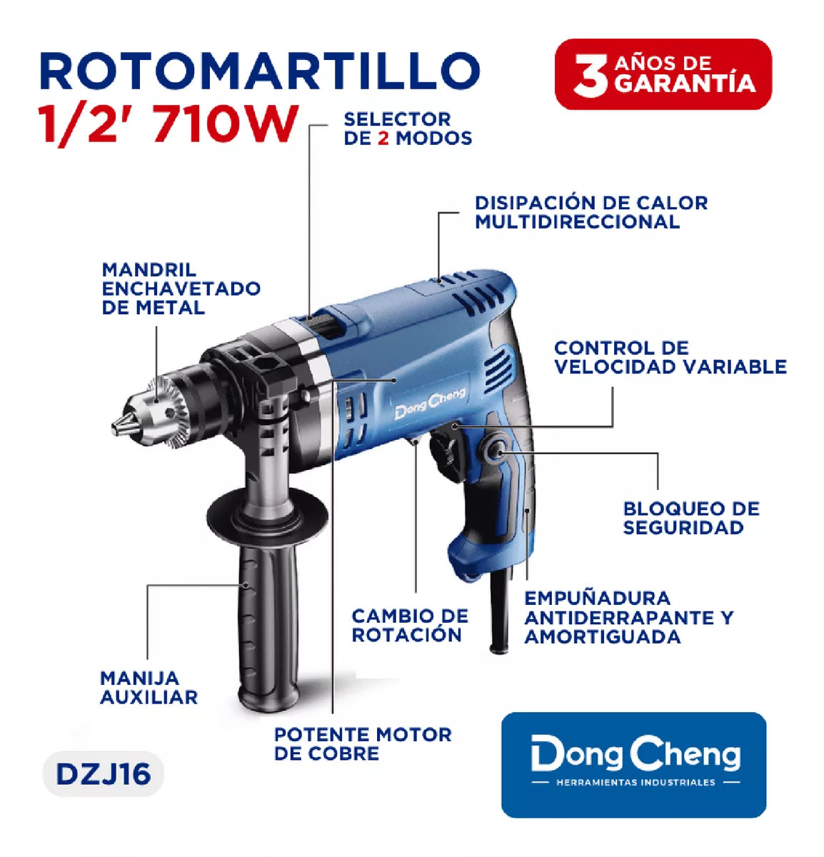 ROTOMARTILLO 1/2"DONGCHENG DZJ16 DE 710W -  3000RPM CON VELOCIDAD VARIABLE