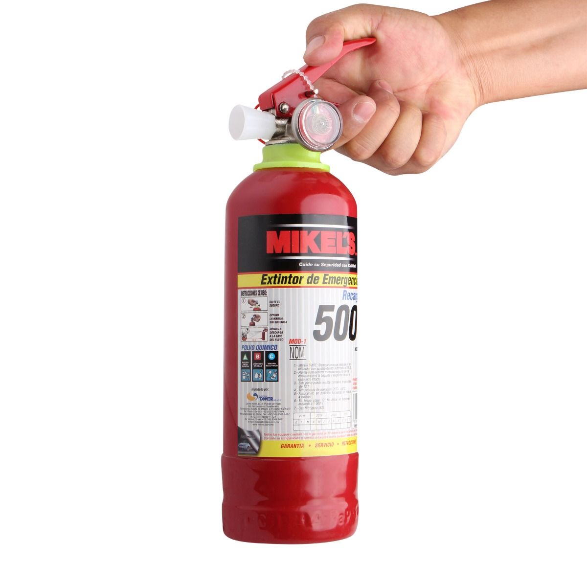 EXTINGUIDOR MIKEL´S EE-500 DE 1/2KG, RECARGABLE TIPO ABC, CON CINCHOS