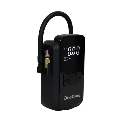 INFLADOR PORTATIL DONG CHENG DCQE02-150ED RECARGABLE DE 8V Y 150 PSI CON ACCESORIOS Y BOLSA