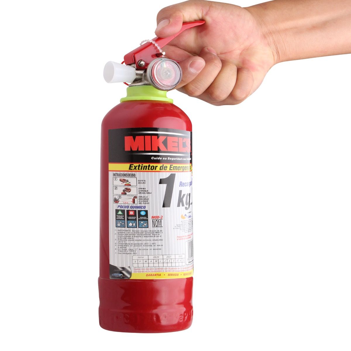 EXTINGUIDOR MIKEL´S EE-1 DE 1KG PARA EMERGENCIA, RECARGABLE Y DE TIPO ABC CON CINCHOS