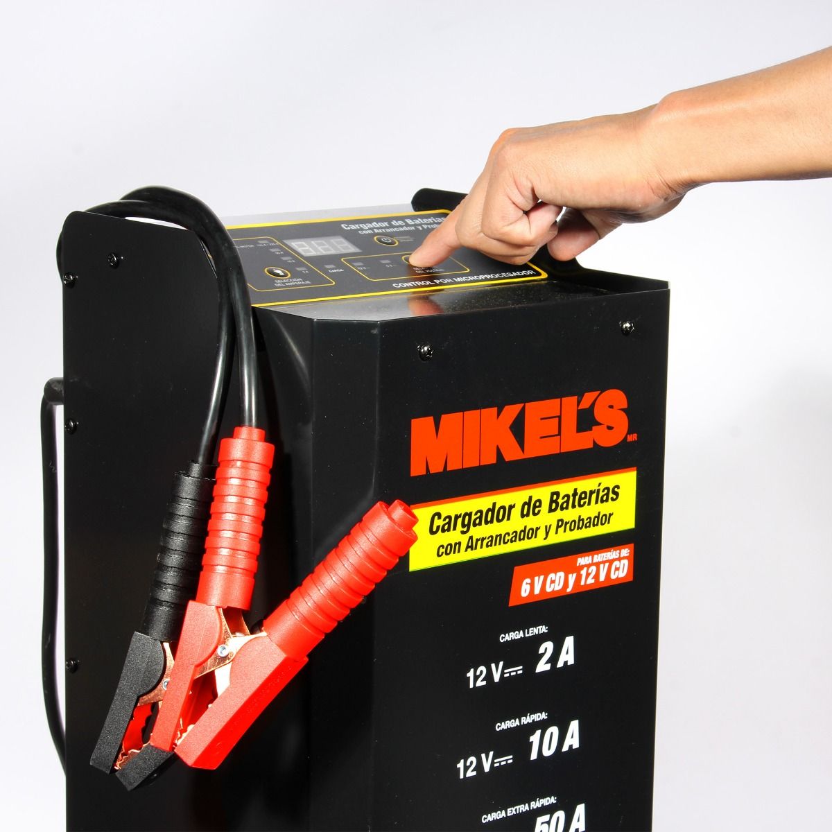 CARGADOR DE BATERIA MIKEL'S CBAP-225 CON ARRANCADOR 2/10/50/125/225 INCLUYE PROBADOR Y AMPERIMETRO