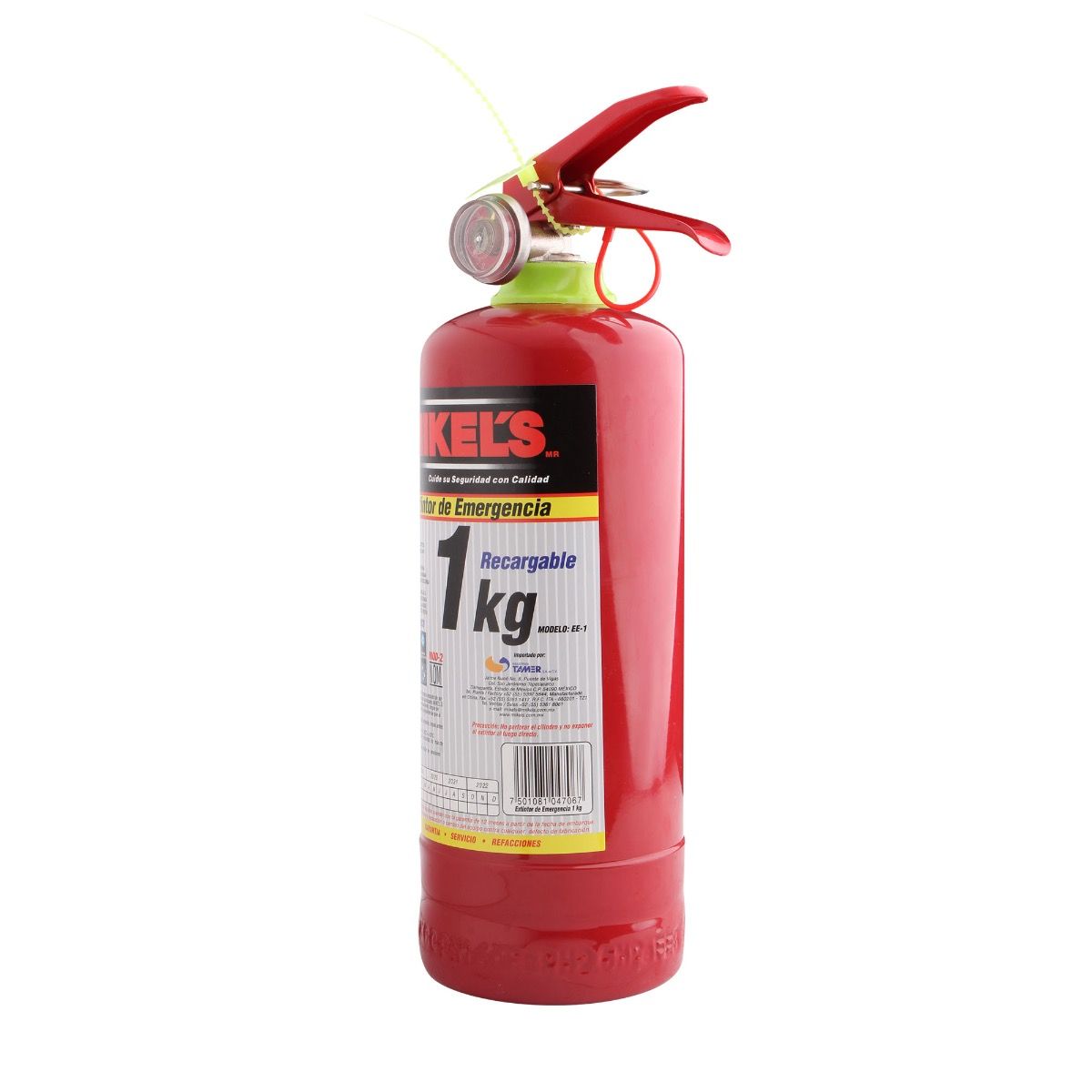 EXTINGUIDOR MIKEL´S EE-1 DE 1KG PARA EMERGENCIA, RECARGABLE Y DE TIPO ABC CON CINCHOS