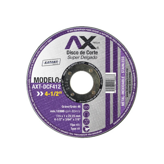 PAQUETE DE DISCOS DE CORTE DE 4.5” AXTECH DCF412 PARA METAL Y ACERO