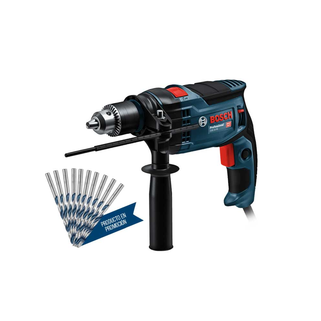 COMBO ROTOMARTILLO 1/2" BOSCH GSB 13 RE 750W + 10 BROCAS DE 9/64 ALTA VELOCIDAD