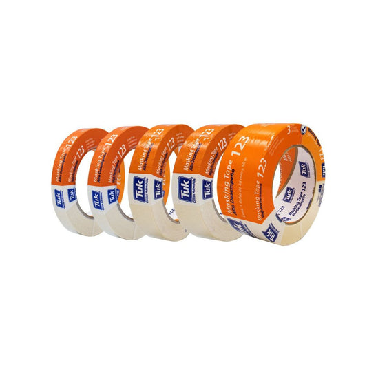 CINTA MASKING TAPE 123 TUK 102301 PARA USO AUTOMOTRIZ DE 1" X 50M, LINEA SUPER ECONOMICA