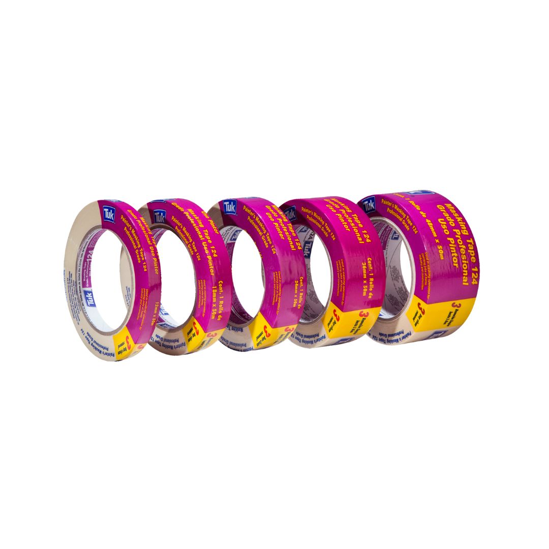 CINTA MASKING TAPE 124 TUK 124-11/2X50 PARA USO AUTOMOTRIZ DE 1 1/2" X 50 M