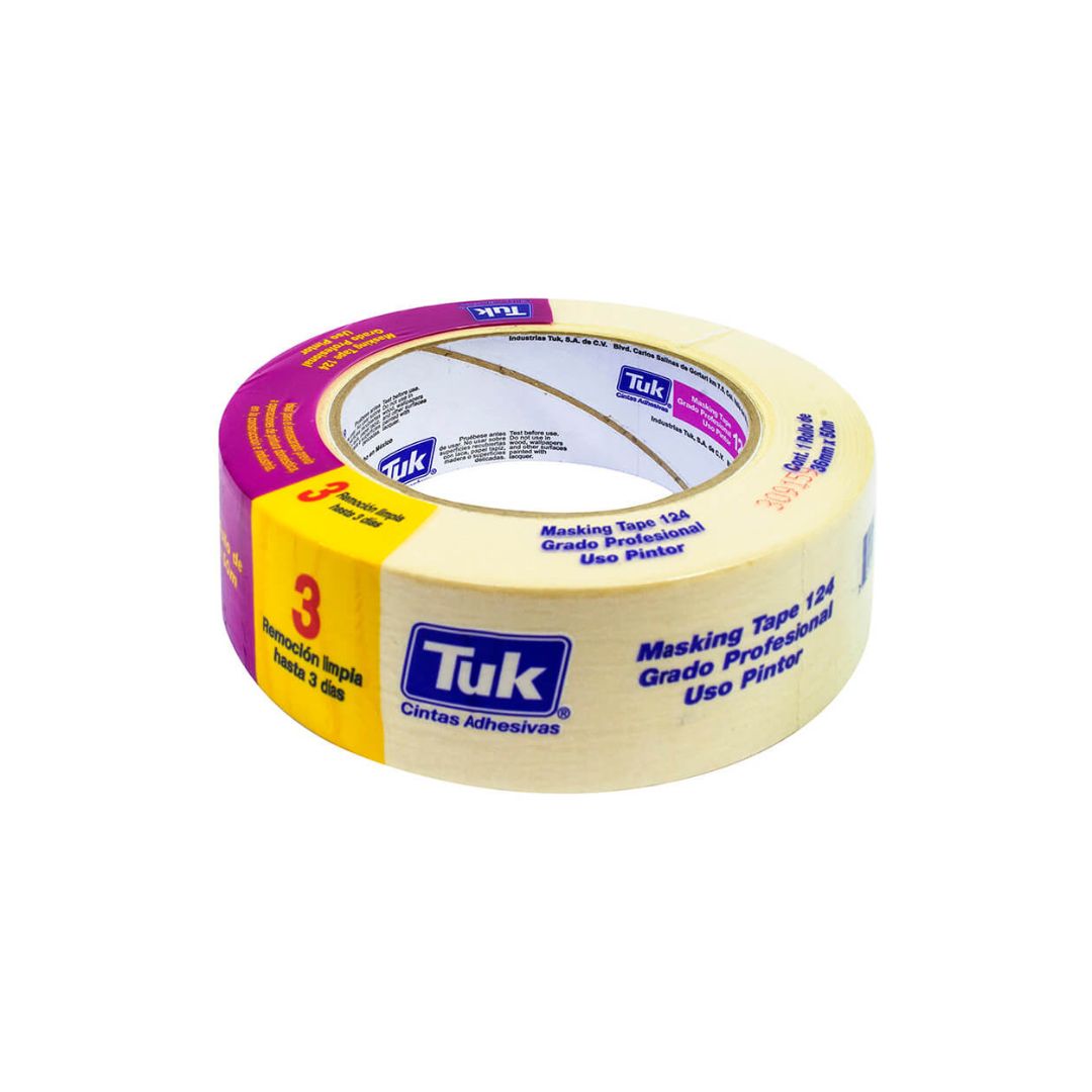 CINTA MASKING TAPE 124 TUK 124-11/2X50 PARA USO AUTOMOTRIZ DE 1 1/2" X 50 M