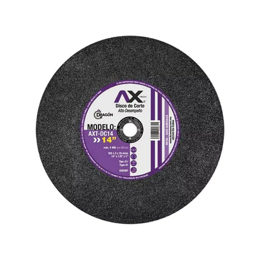 DISCO DE CORTE AXTECH DC14 PARA METAL Y ACERO INOXIDABLE DE 14"x1/8"x1"