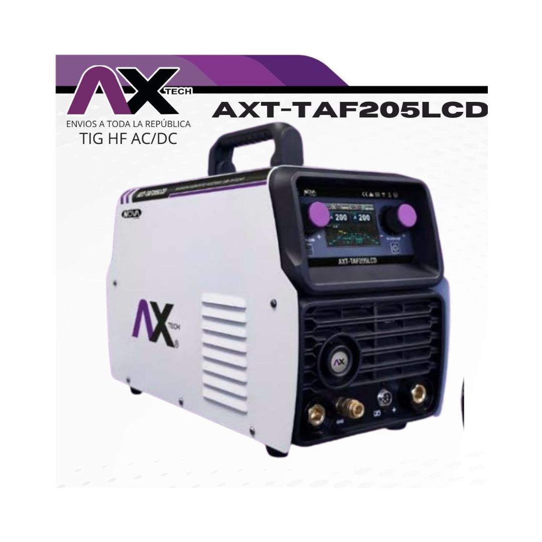 SOLDADORA INVERSOR AXTECH TAF205LCD TIG HF CON ELECTRODO BIVOLTAJE 200 AMP PARA ALUMINIO CON PANTALLA LCD