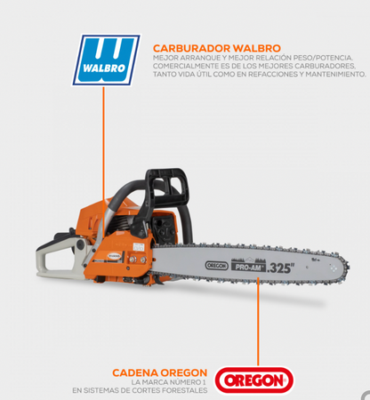 MOTOSIERRA A GASOLINA EVANS MSL20G54 DE 20 PULGADAS 54CC