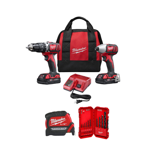 Combo Milwaukee M18™: Taladro Percutor y Llave de Impacto Hexagonal + Flexómetro y Brocas