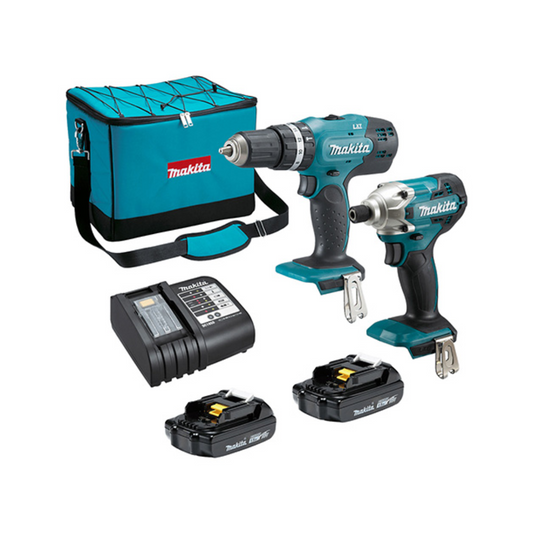 COMBO TALADRO ROTOMARTILLO DESTORNILLADOR INALÁMBRICO MAKITA DLX2336SYX MÁS ATORNILLADOR DE IMPACTO INALÁMBRICO MAKITA DE 18V CON 2 BATERÍAS DE 1.5AMPS