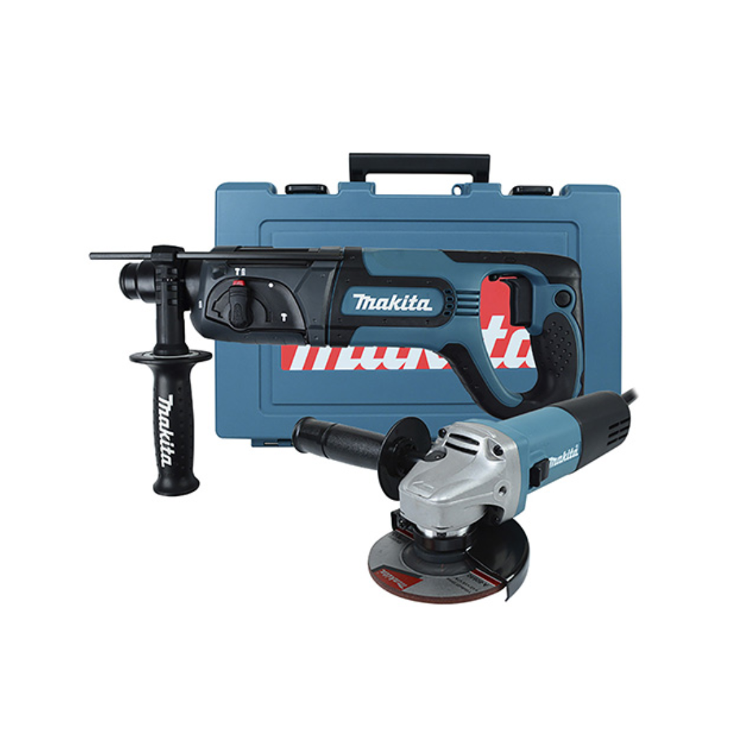 COMBO ROTOMARTILLO SDS PLUS MAKITA HR2475X4 DE 15/16” + MINI ESMERILADORA MAKITA 9557NBG DE 4 1/2"