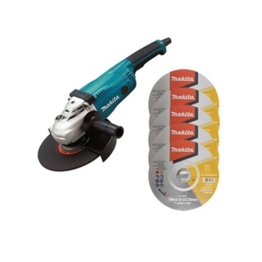 ESMERILADORA ANGULAR MAKITA GA9020+C01 DE 9” CON 2,200W Y 6,000RPM INCLUYE 5 DISCOS MAKITA D-75574