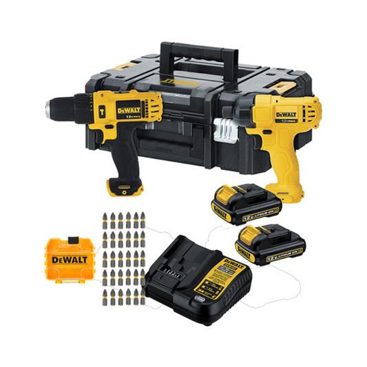 COMBO DCK202C2T-B3+C01 DE  ROTOMARTILLO DEWALT DCD716 DE 12V MAS LLAVE DE IMPACTO DEWALT DCF805 MÁS BATERÍA DE 1.5AH Y ESTUCHE, INCLUYE KIT DE 30 PUNTAS DWA1PH2MF30