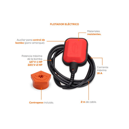 Flotador para Bomba Evans 2 Mts con Contrapeso | Control de Nivel Automático | Modelo ABRNK2C