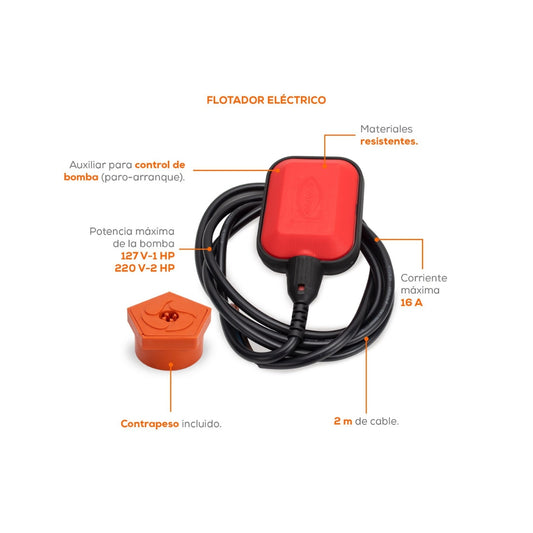 Flotador para Bomba Evans 2 Mts con Contrapeso | Control de Nivel Automático | Modelo ABRNK2C
