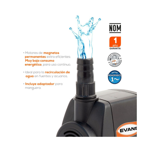 Bomba para Fuente y Ornato Evans AQUA30W | 30W | Presión Máxima de 2.1m [Ideal Jardín y Estanques]