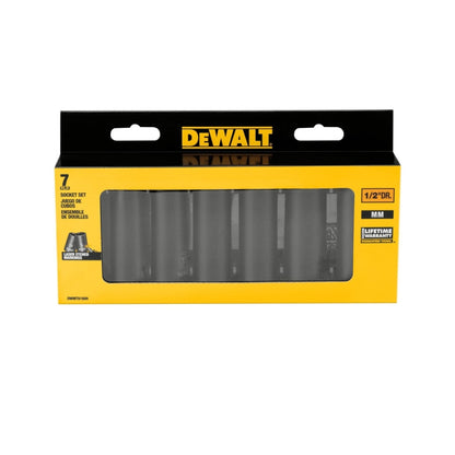 Juego de Dados de Impacto DeWalt 1/2" Milimétricos | 7 Piezas [Negros y Uso Rudo] | DWMT81609