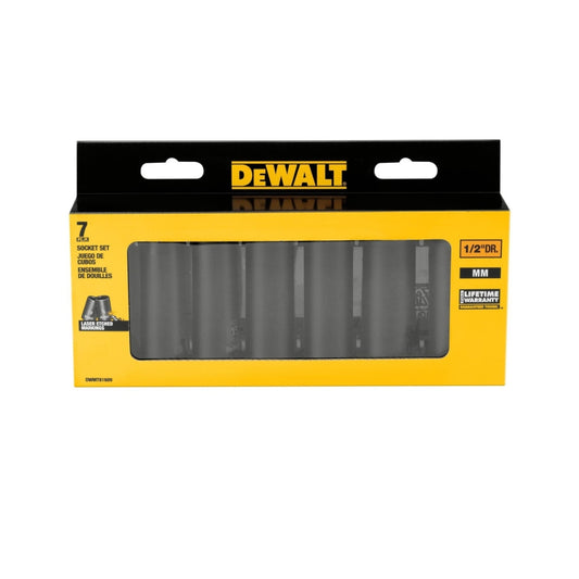 Juego de Dados de Impacto DeWalt 1/2" Milimétricos | 7 Piezas [Negros y Uso Rudo] | DWMT81609