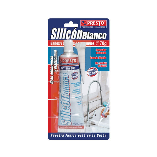 Sellador Silicon Presto Blanco 100% de 70g | Antihongos Uso General