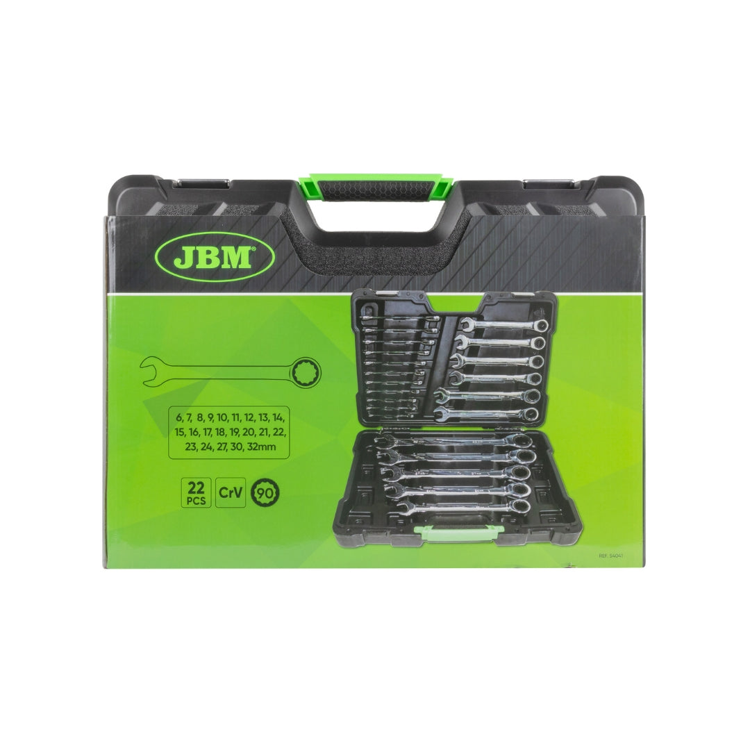 LLAVES COMBINADAS CON TRINQUETE EN MALETÍN JBM 54041 SET DE 22 PIEZAS