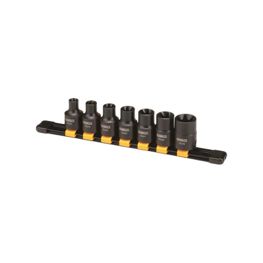 JUEGO DE DADOS DE IMPACTO DEWALT DWMT19260 DE 1/2" TIPO TORX 7 PIEZAS CROMADO NEGRO