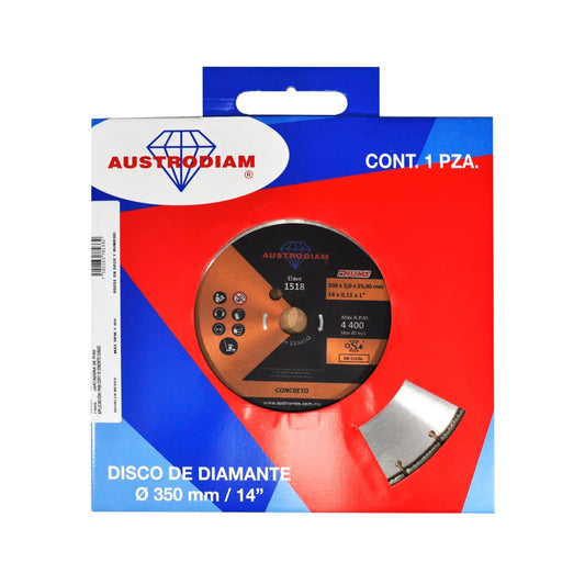 Disco de Diamante para Corte de Concreto Curado Austromex 1518 | 350 x 3.0 x 25.4 mm | Línea Económica Austrodiam y HUM