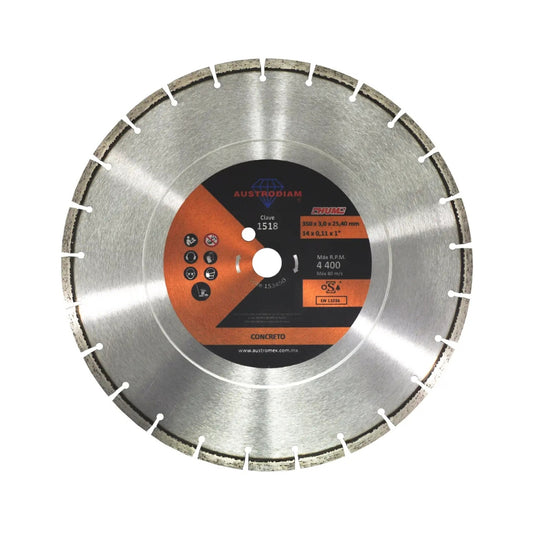 Disco de Diamante para Corte de Concreto Curado Austromex 1518 | 350 x 3.0 x 25.4 mm | Línea Económica Austrodiam y HUM