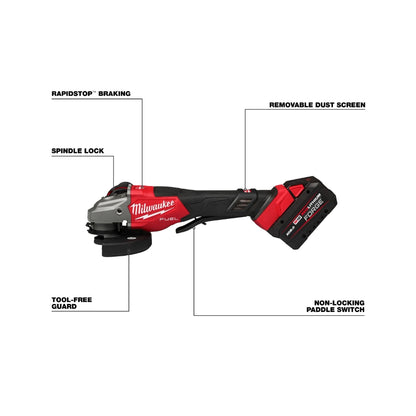 Mini Esmeriladora Milwaukee M18 FUEL 3670-22 | 4 1/2" con Freno, Interruptor de Paleta, 2 Baterías Forge 8Ah y Cargador de Carga Rápida