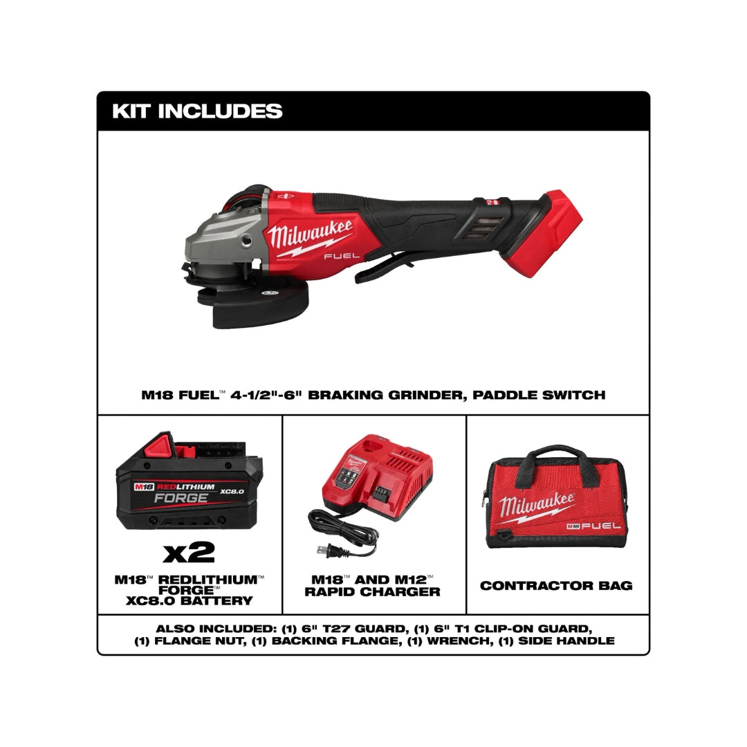 Mini Esmeriladora Milwaukee M18 FUEL 3670-22 | 4 1/2" con Freno, Interruptor de Paleta, 2 Baterías Forge 8Ah y Cargador de Carga Rápida