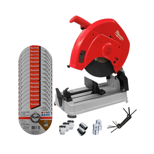 CORTADORA DE METALES MILWAUKEE 6177-20+C02 DE 14" Y 1,800W MAS 15 DISCOS MAKITA, INCLUYE KIT DE ACCESORIOS STANLEY E IRWIN