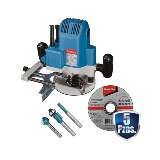 COMBO ROUTER DE 1/2 1,850 WATTS DONGCHENG INCLUYE COLLET DE 1/4 Y 3/8 22,000 RPM+JUEGO DE CUCHILLAS ZANCO DE 1/4 MAKITA