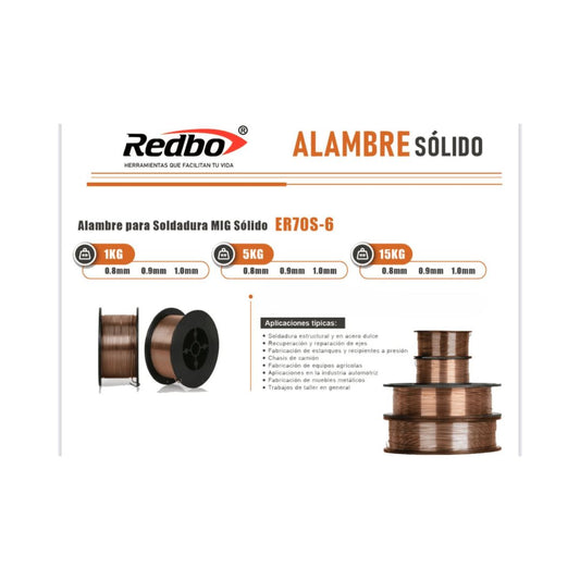 Microalambre Sólido Redbo ER70S-6-1.0MM5KG | Alambre MIG 1.0mm 5kg
